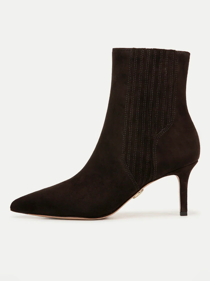 Lisa Suede Mid-Heel Bootie in Espresso