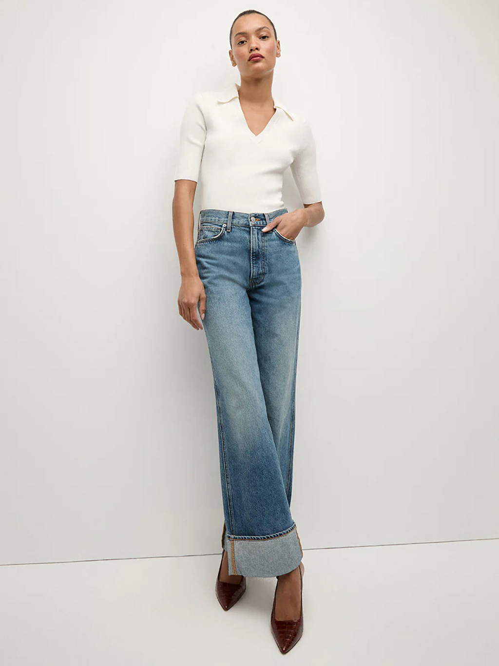 Taylor Cuffed Wide-Leg Jean in Rebel Stone