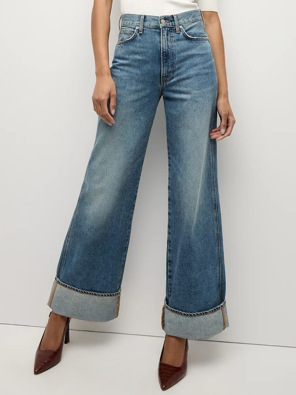 Taylor Cuffed Wide-Leg Jean in Rebel Stone