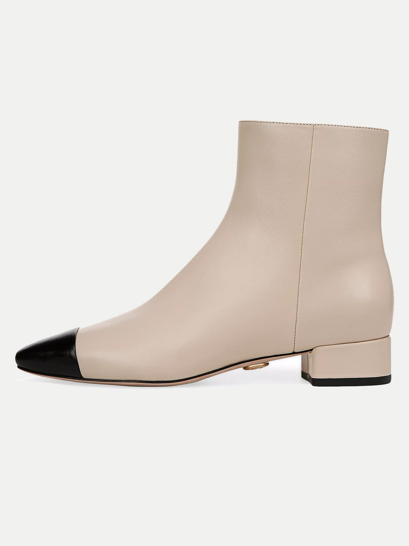 Cecile Cap Toe Bootie in Ecru/Black