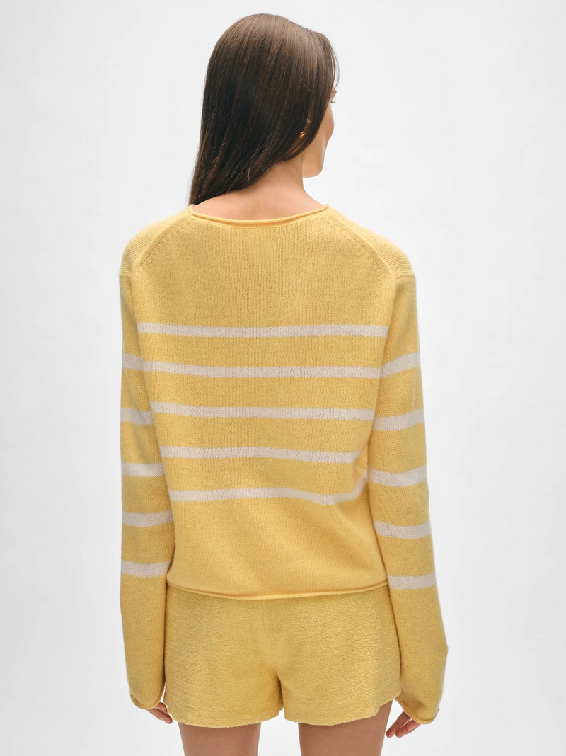 Cashmere Striped Roll Trim Crewneck