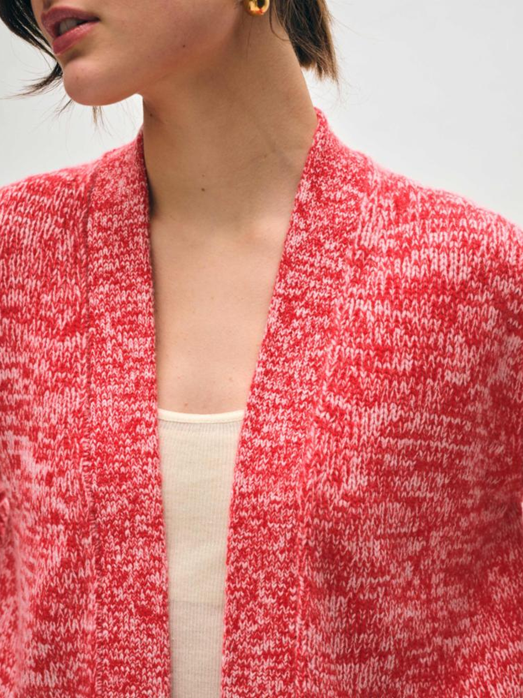 Marled Open Cardigan in Bright Scarlet
