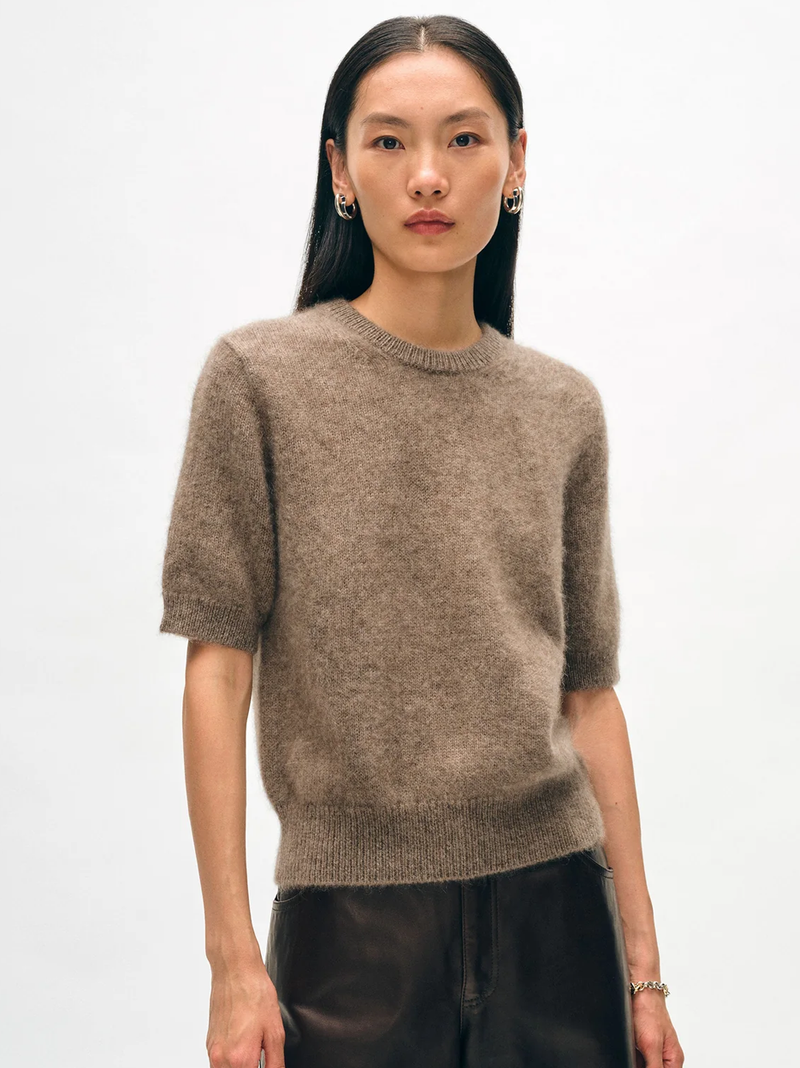 Brushed Cashmere Tee in Taupe