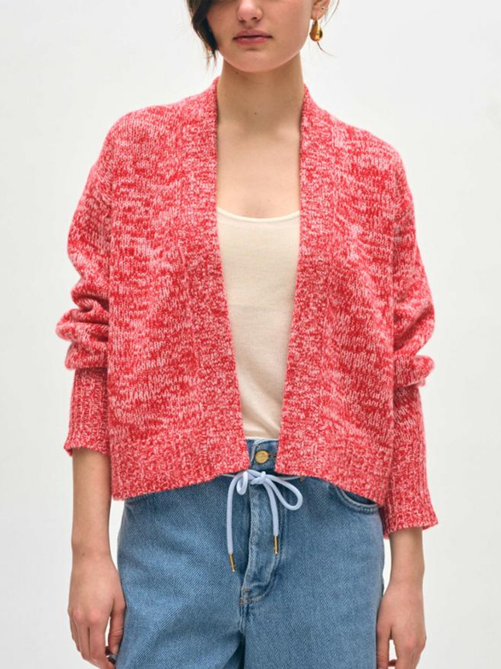 Marled Open Cardigan in Bright Scarlet
