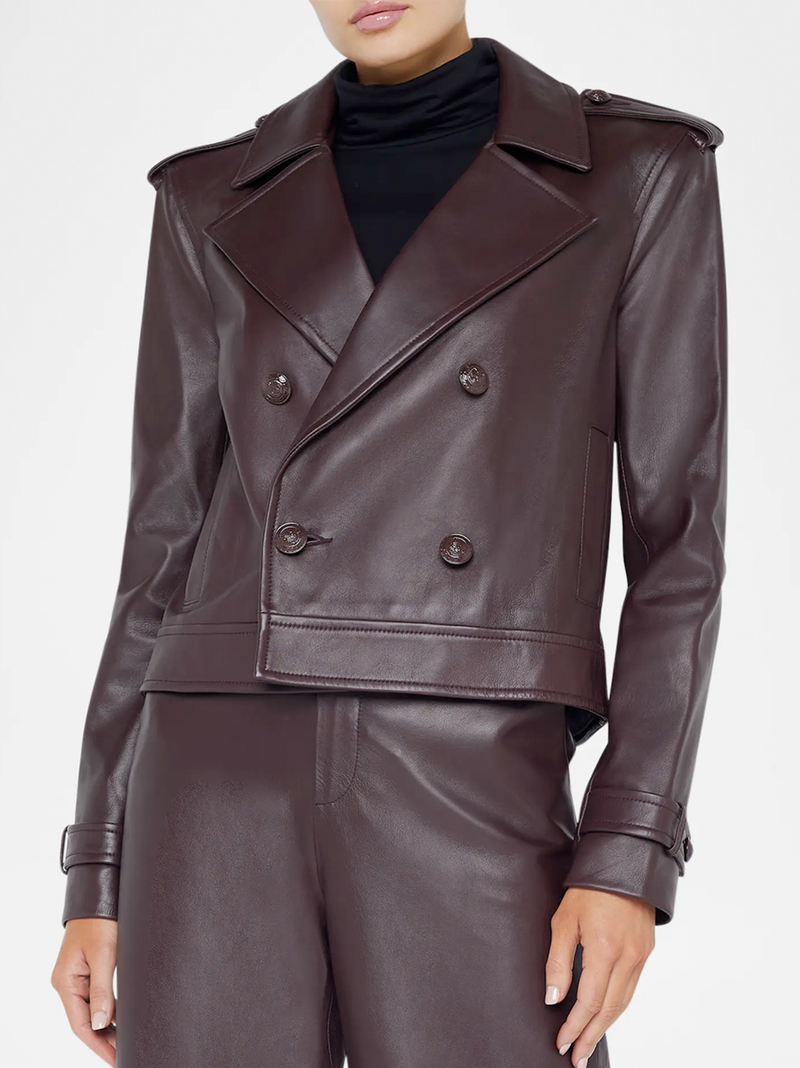 Xoey Cropped Leather Trench Coat