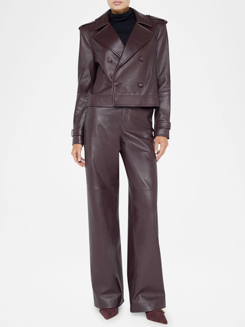 Xoey Cropped Leather Trench Coat